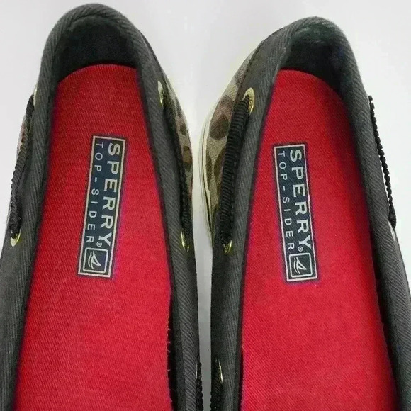 Sperry Top Sider Boat Shoes Leopard Tan Black White Gold Ribbon Laces Size 6M - Picture 5 of 15